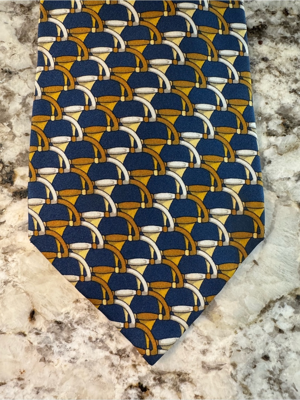 Gucci Navy, Gold & White Geometric Silk Tie - Picture 4 of 5